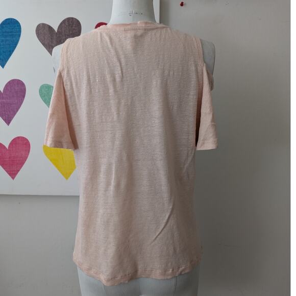 Rebecca Taylor pink cold shoulder stretch linen top size large - Picture 3 of 13